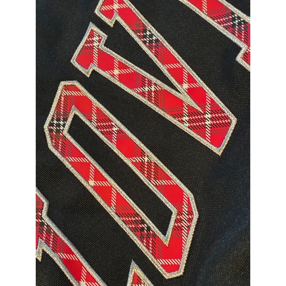 Victoria's Secret PINK Black Canvas Tote Bag Red Plaid Glitter Logo Zippered Y2k